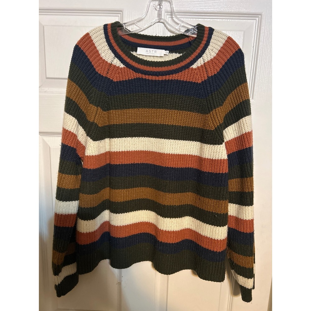 ASTR The Label Womens Striped Ribbed Knit Crew‎ Neck Sweater Multicolor L